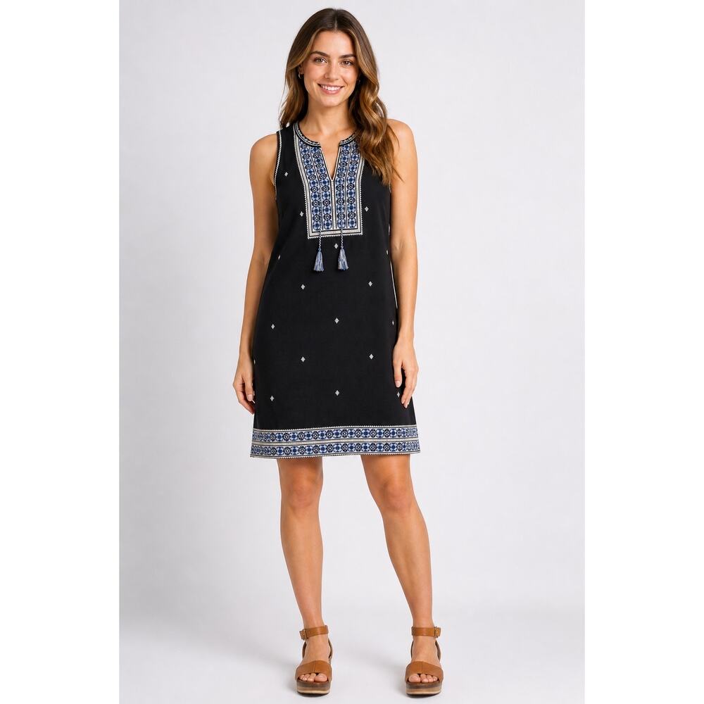 Madewell Black Embroidered Suncoast Shift Dress Tassel Cotton Beach Boho Size 4
